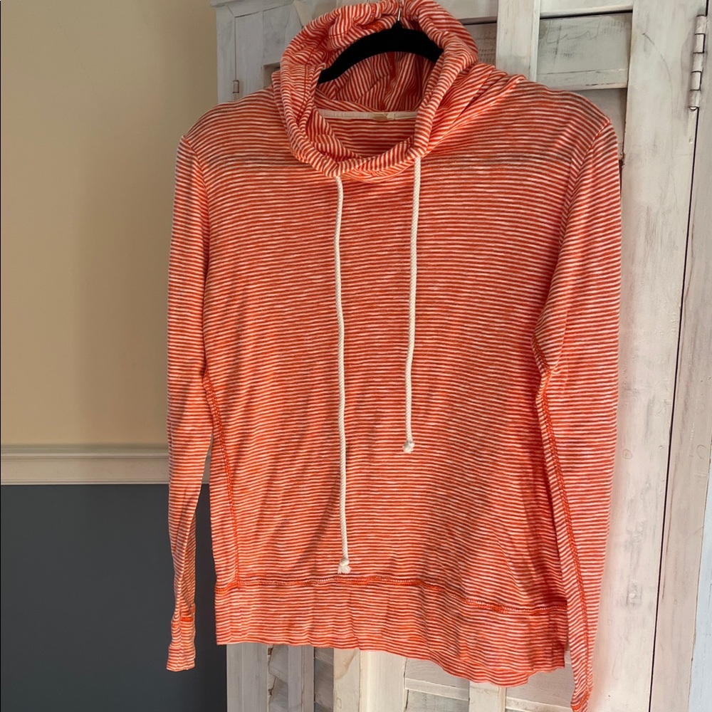 J. Crew Orange Striped Hoodie with White Drawstrings